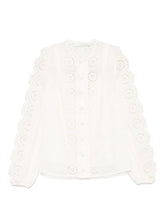 Zimmermann Embroidered Cotton Blouse with Round Neck Ivory Ivory