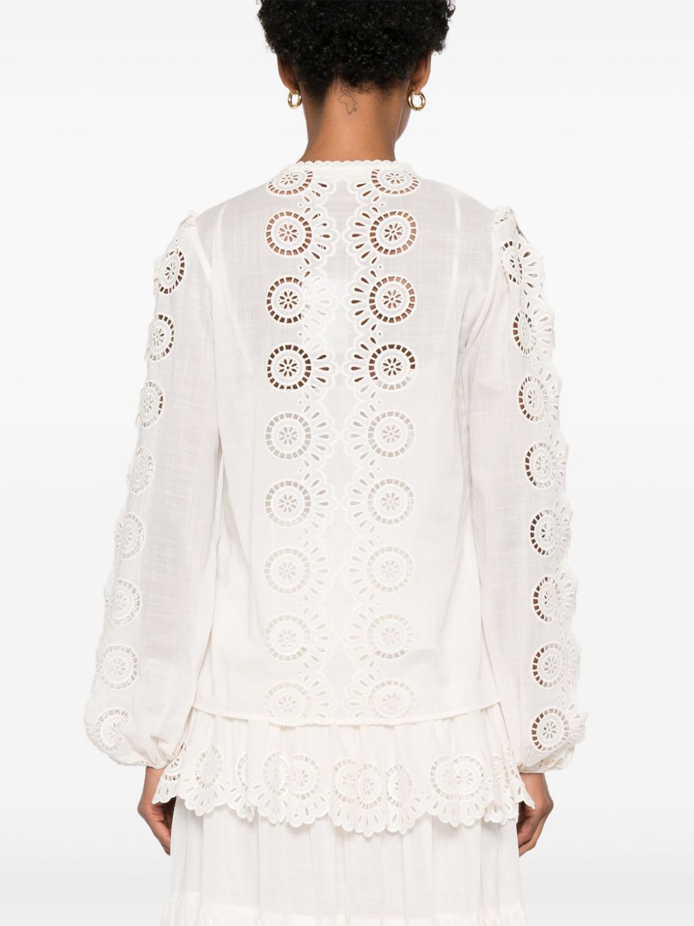 Zimmermann Embroidered Cotton Blouse with Round Neck Ivory Ivory
