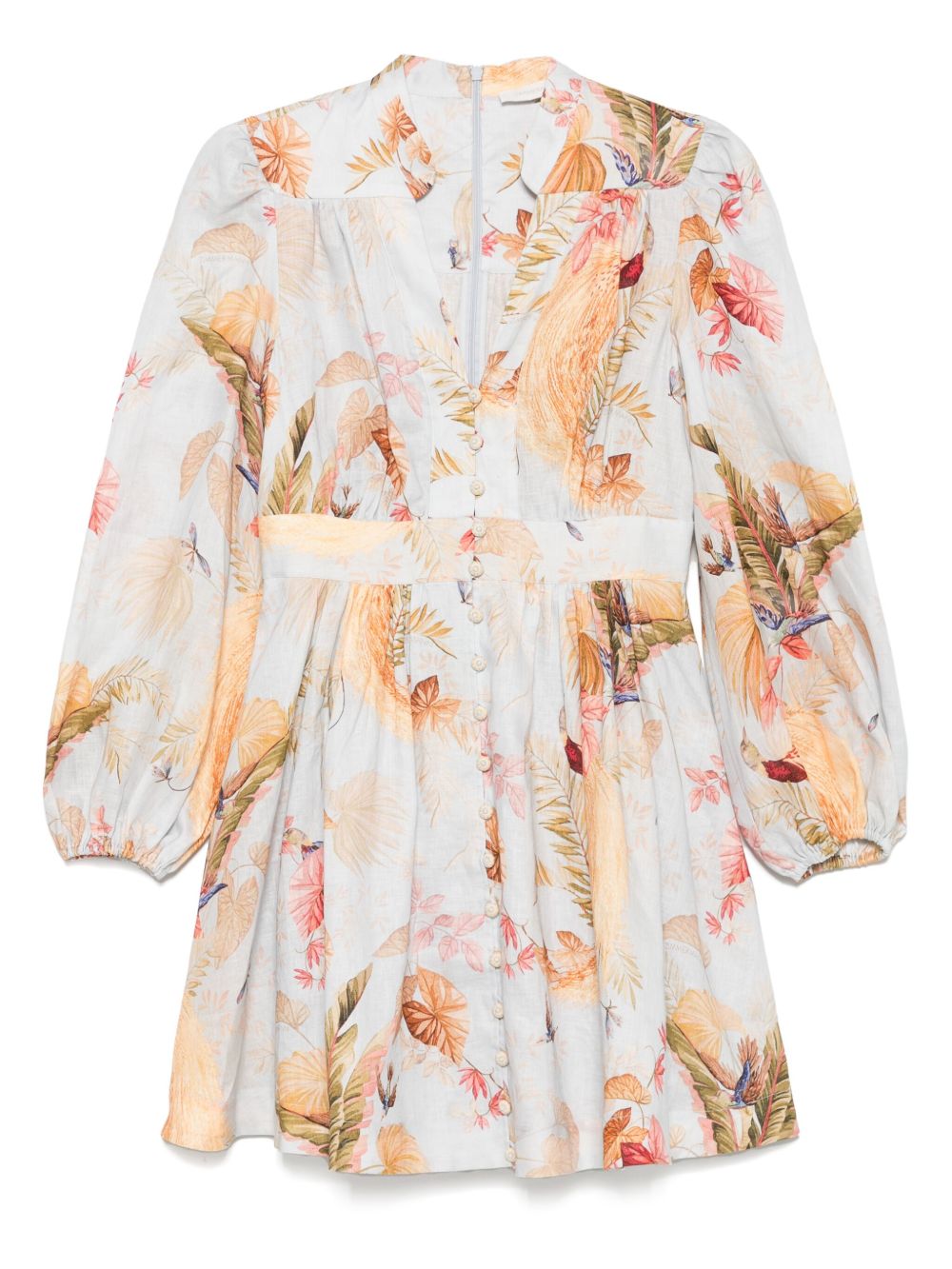 Zimmermann Ascension Linen Mini Dress Clear Blue With Leaf Print Clear Blue