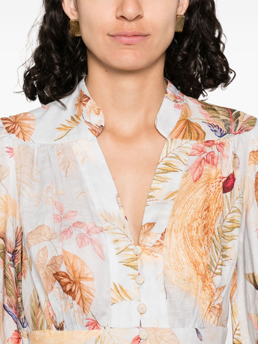 Zimmermann Ascension Linen Mini Dress Clear Blue With Leaf Print Clear Blue