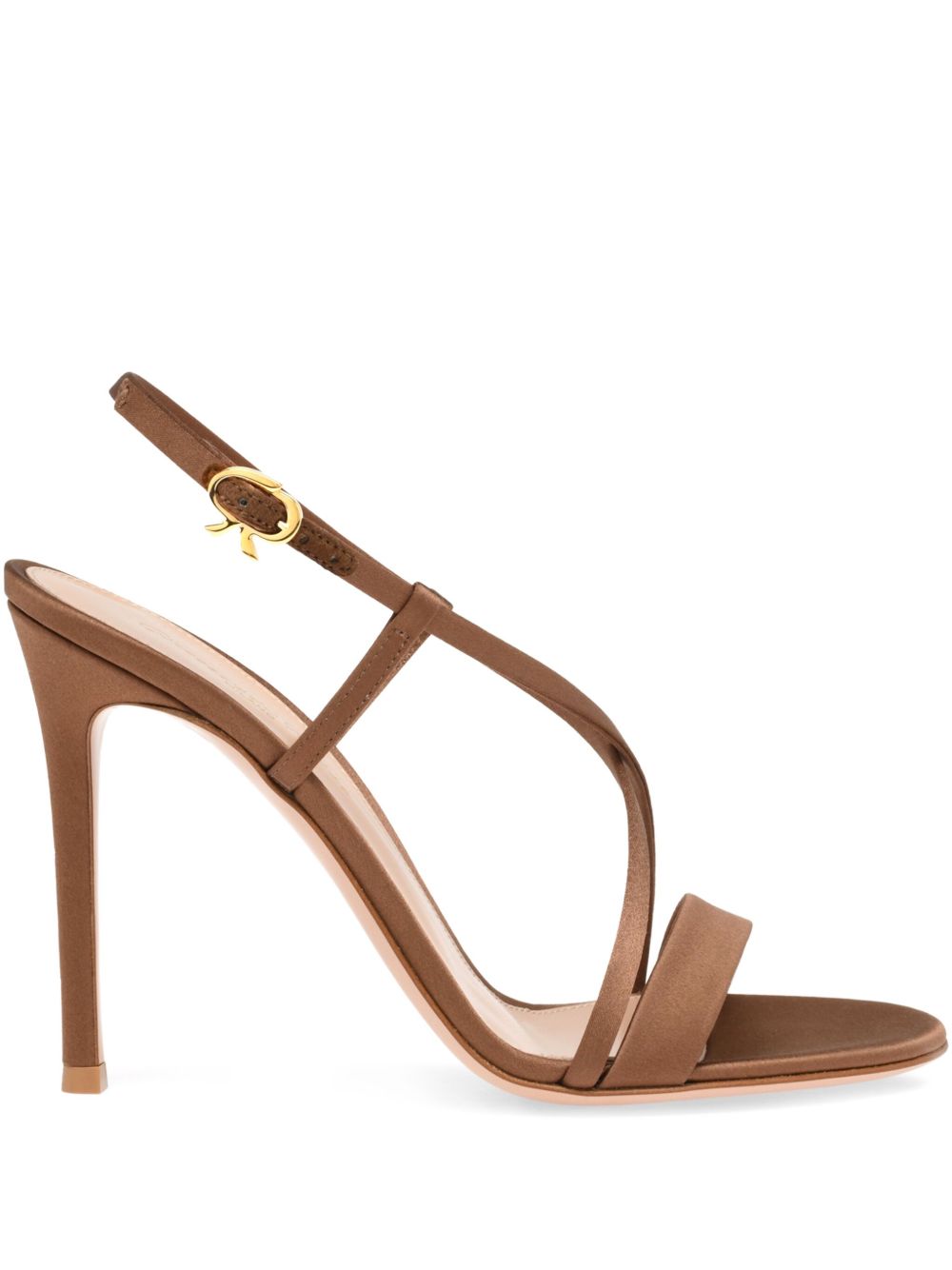 Gianvito Rossi Larisse Brown Satin Cross-Strap Stiletto Sandals Leather Brown