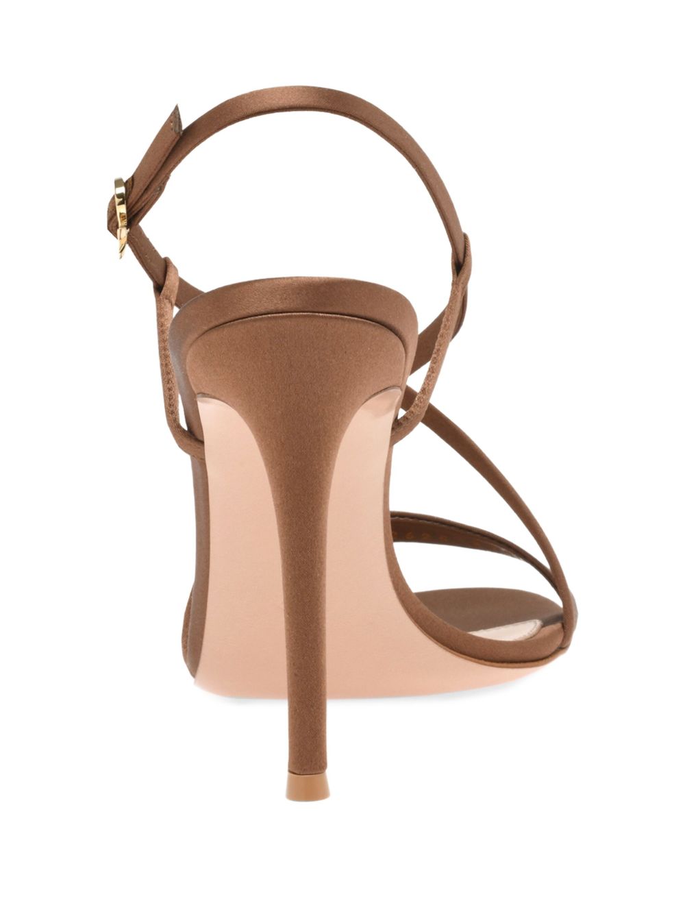 Gianvito Rossi Larisse Brown Satin Cross-Strap Stiletto Sandals Leather Brown