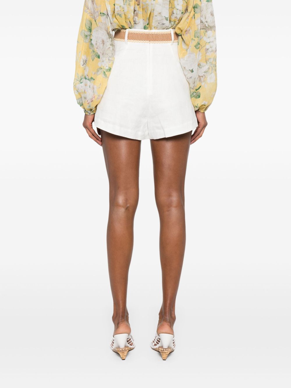 Zimmermann High-Waisted Linen Shorts Ivory
