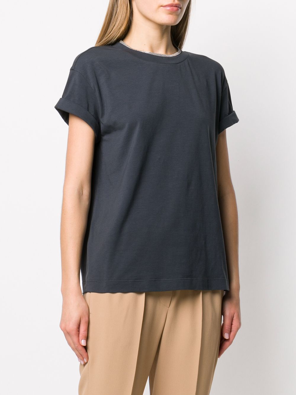 Brunello Cucinelli Spruce Blue Brass-Embellished Cotton-Blend T-Shirt Blue