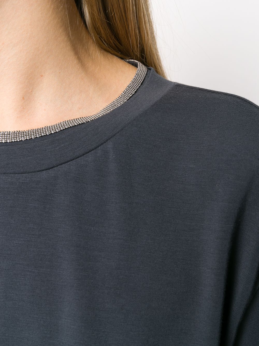 Brunello Cucinelli Spruce Blue Brass-Embellished Cotton-Blend T-Shirt Blue