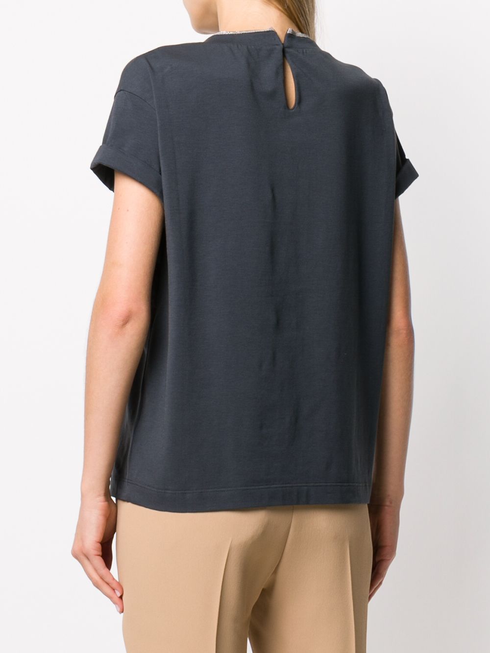 Brunello Cucinelli Spruce Blue Brass-Embellished Cotton-Blend T-Shirt Blue