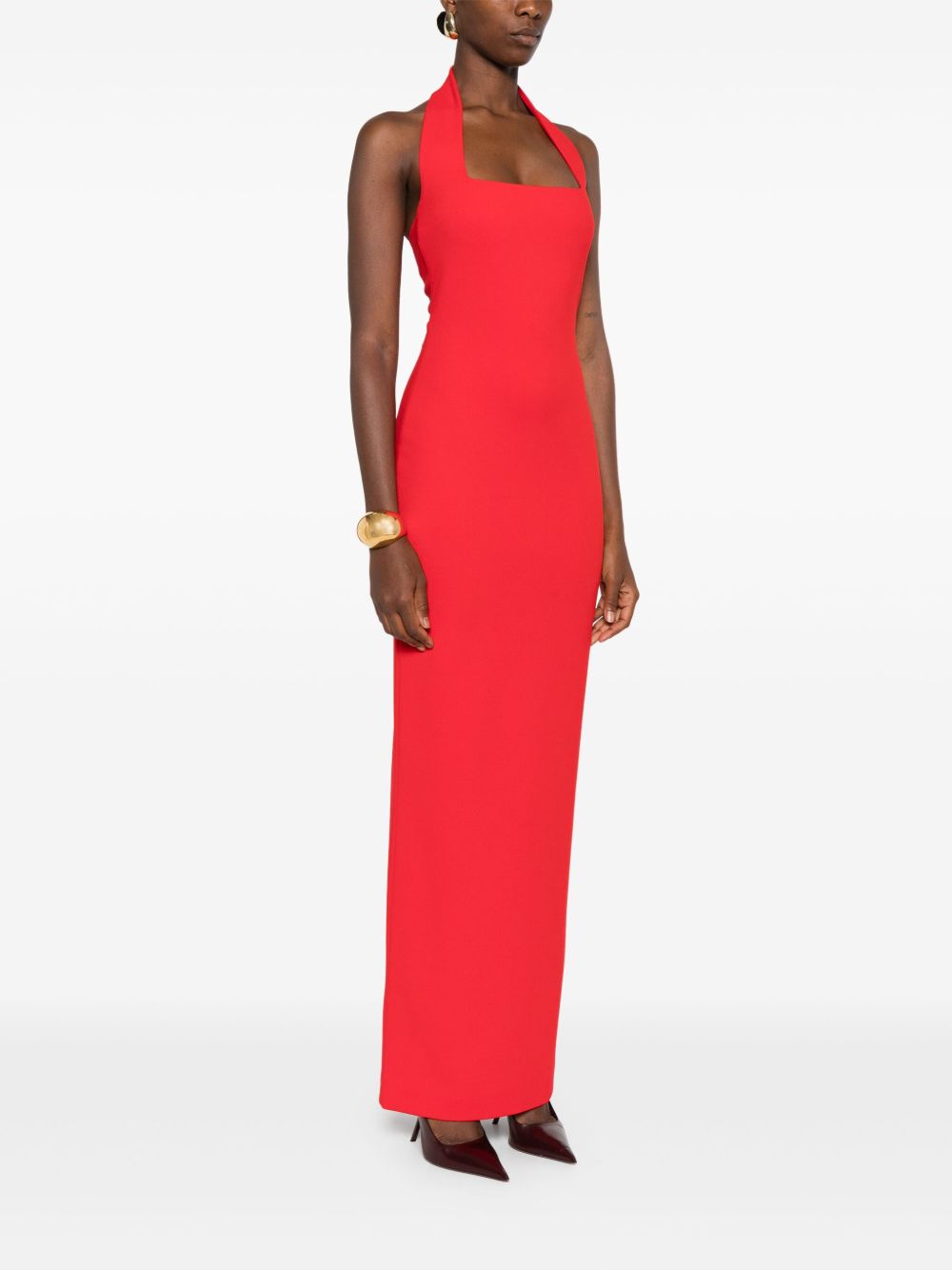 Solace London Ilona Cardinal Red Halterneck Sleeveless Maxi Dress Red