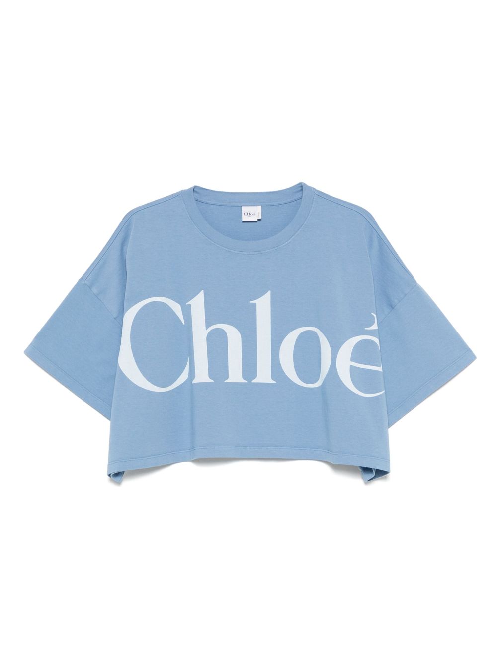 Chloè Cropped Cotton Logo T-Shirt Clear Blue