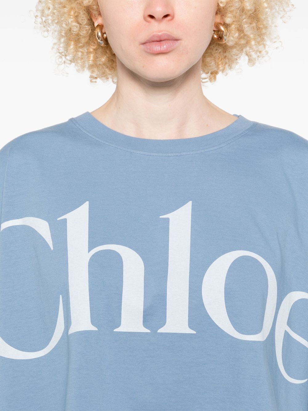 Chloè Cropped Cotton Logo T-Shirt Clear Blue