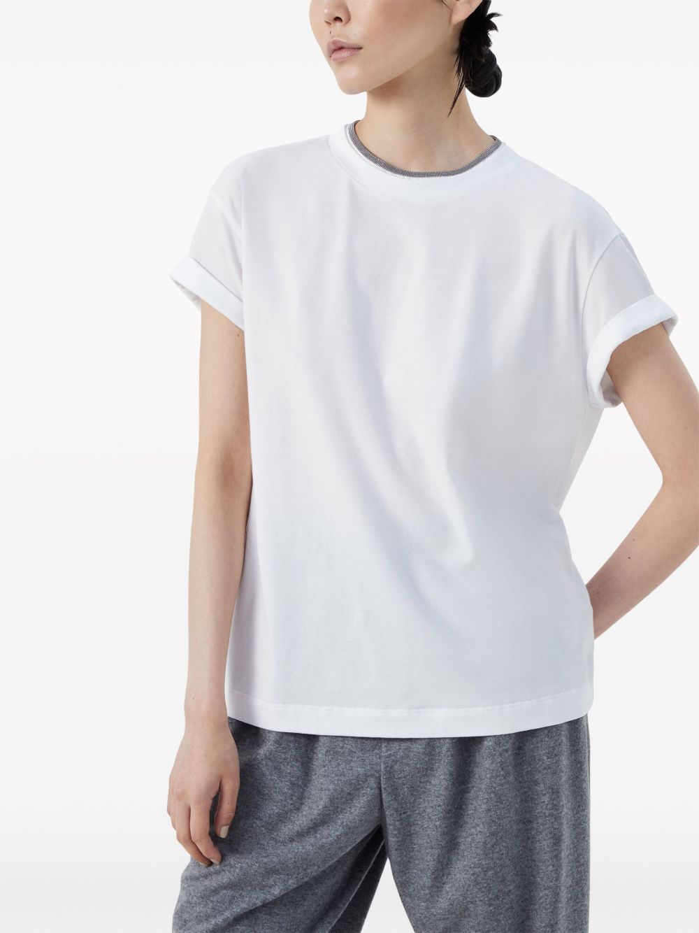Brunello Cucinelli Contrasting Trim Cotton-Jersey T-Shirt White White