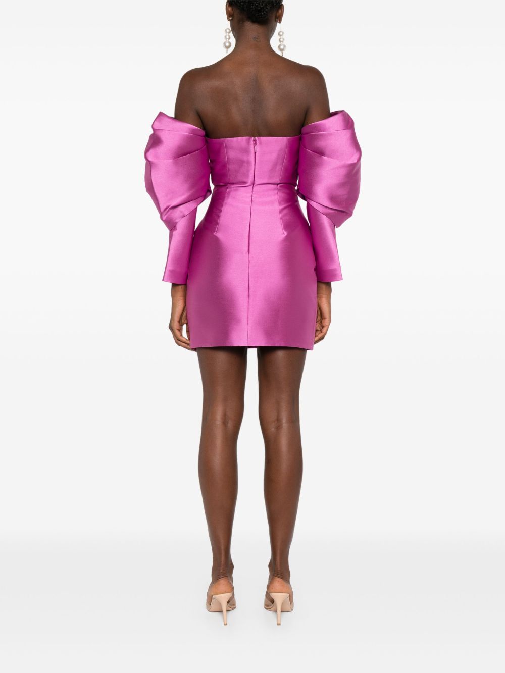 Solace London Freja Draped-Sleeve Mini Dress Fuchsia