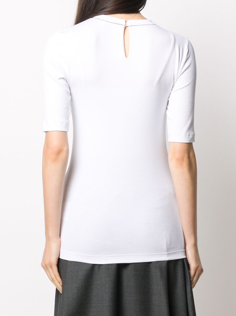 Brunello Cucinelli Fine Ribbed Stretch-Cotton Crew Neck T-Shirt White White