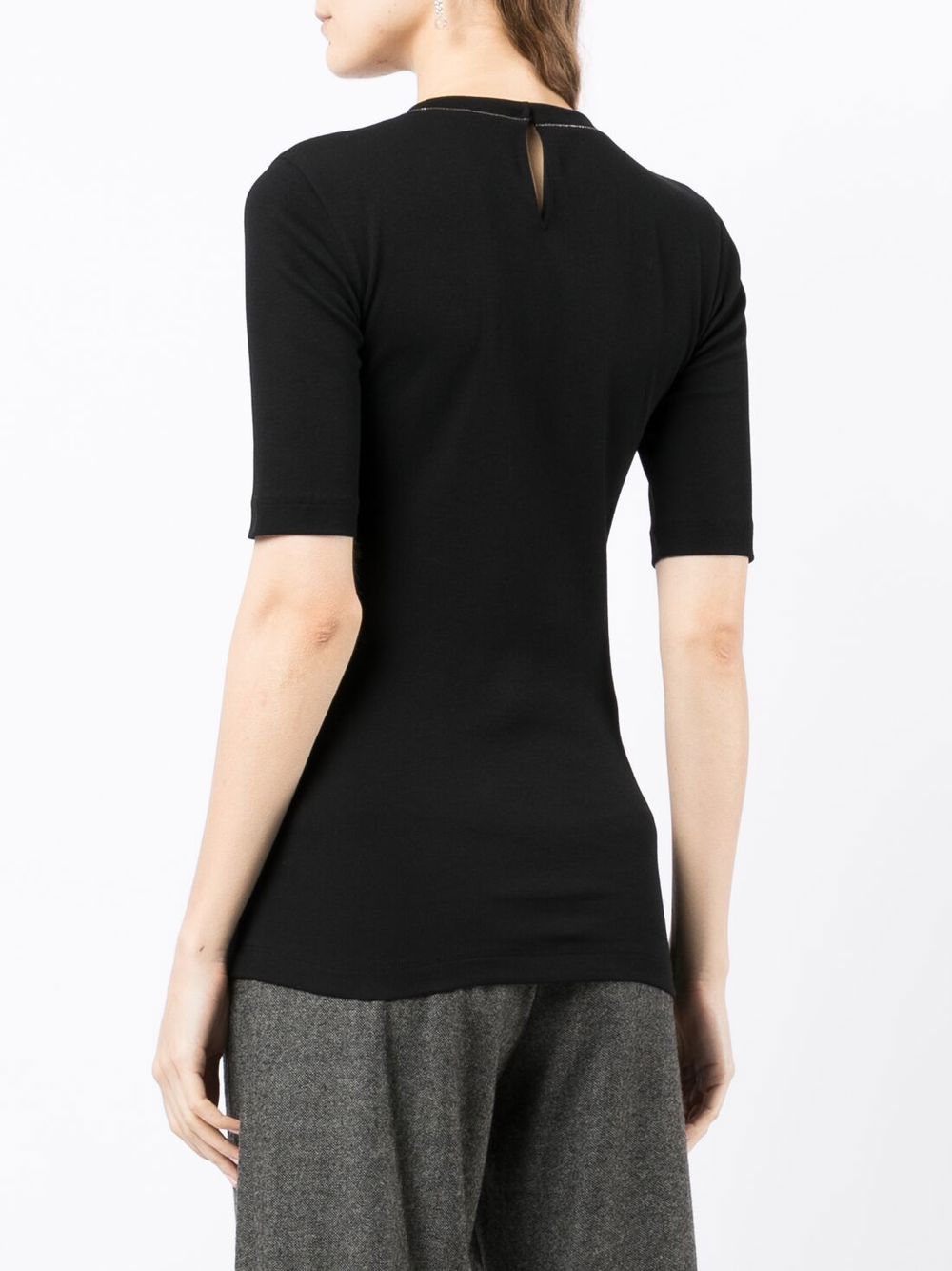 Brunello Cucinelli Monili-Detail Black Cotton T-Shirt with Crew Neck Black