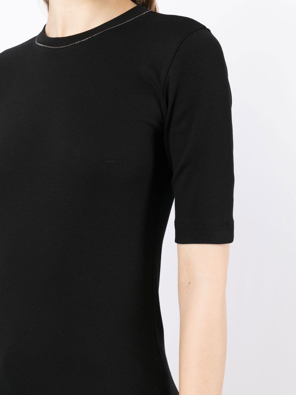 Brunello Cucinelli Monili-Detail Black Cotton T-Shirt with Crew Neck Black