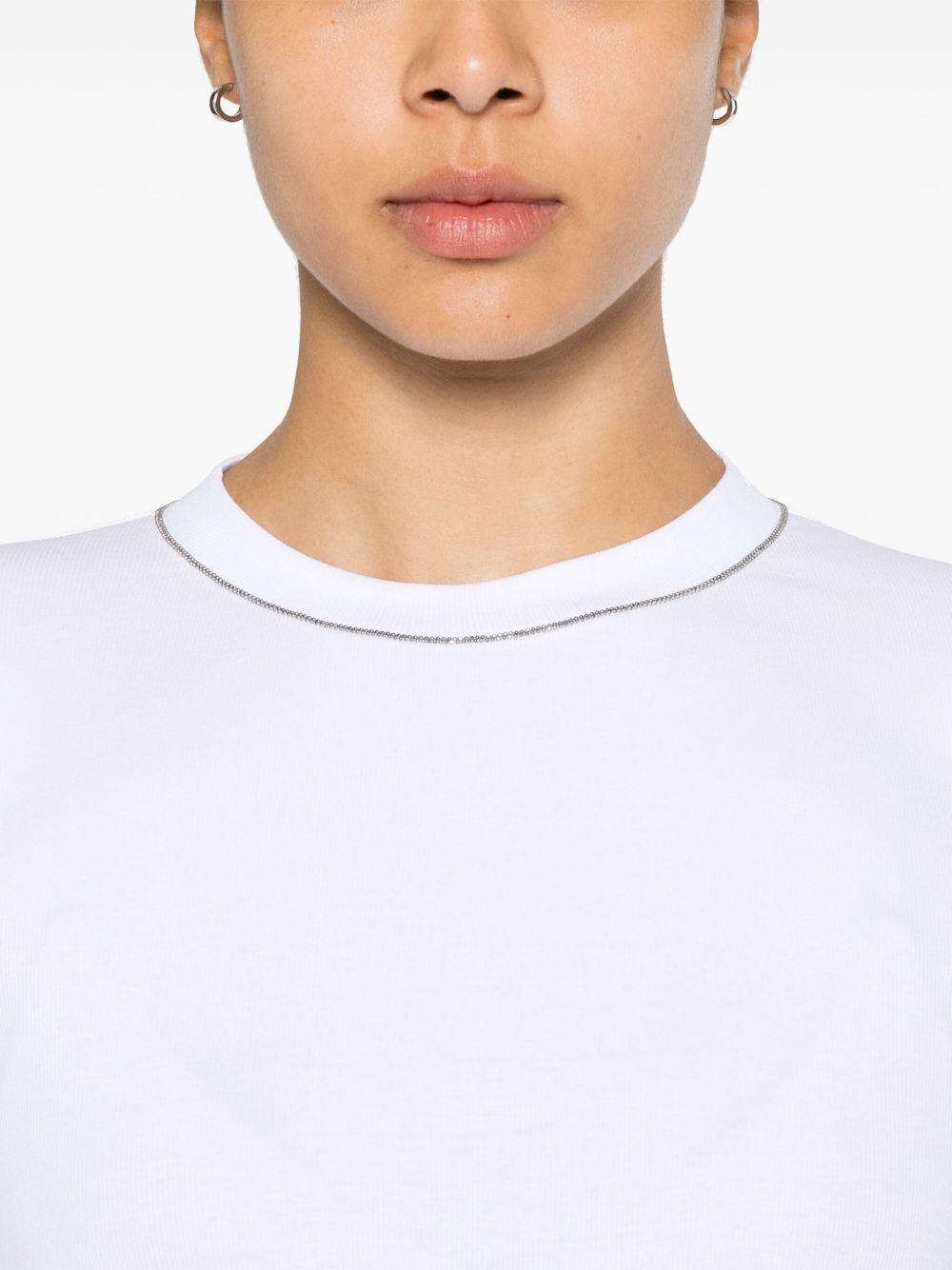Brunello Cucinelli Cotton Stretch Monili-Chain T-Shirt White