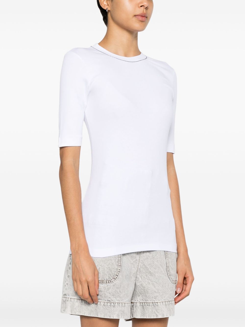 Brunello Cucinelli Cotton Stretch Monili-Chain T-Shirt White