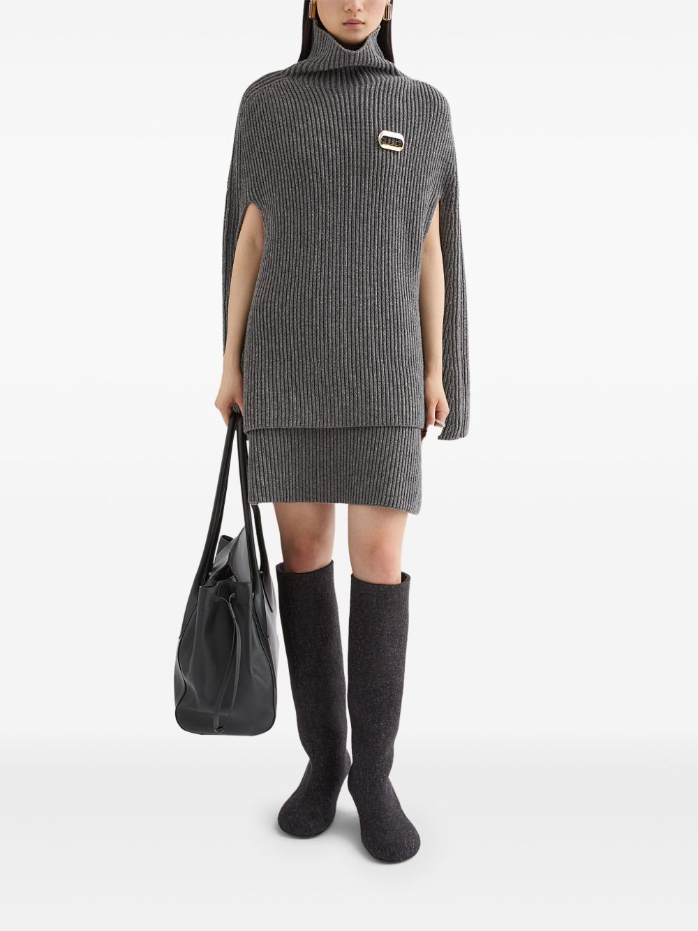 Jil Sander A-line Ribbed Wool Mini Skirt Grey grey