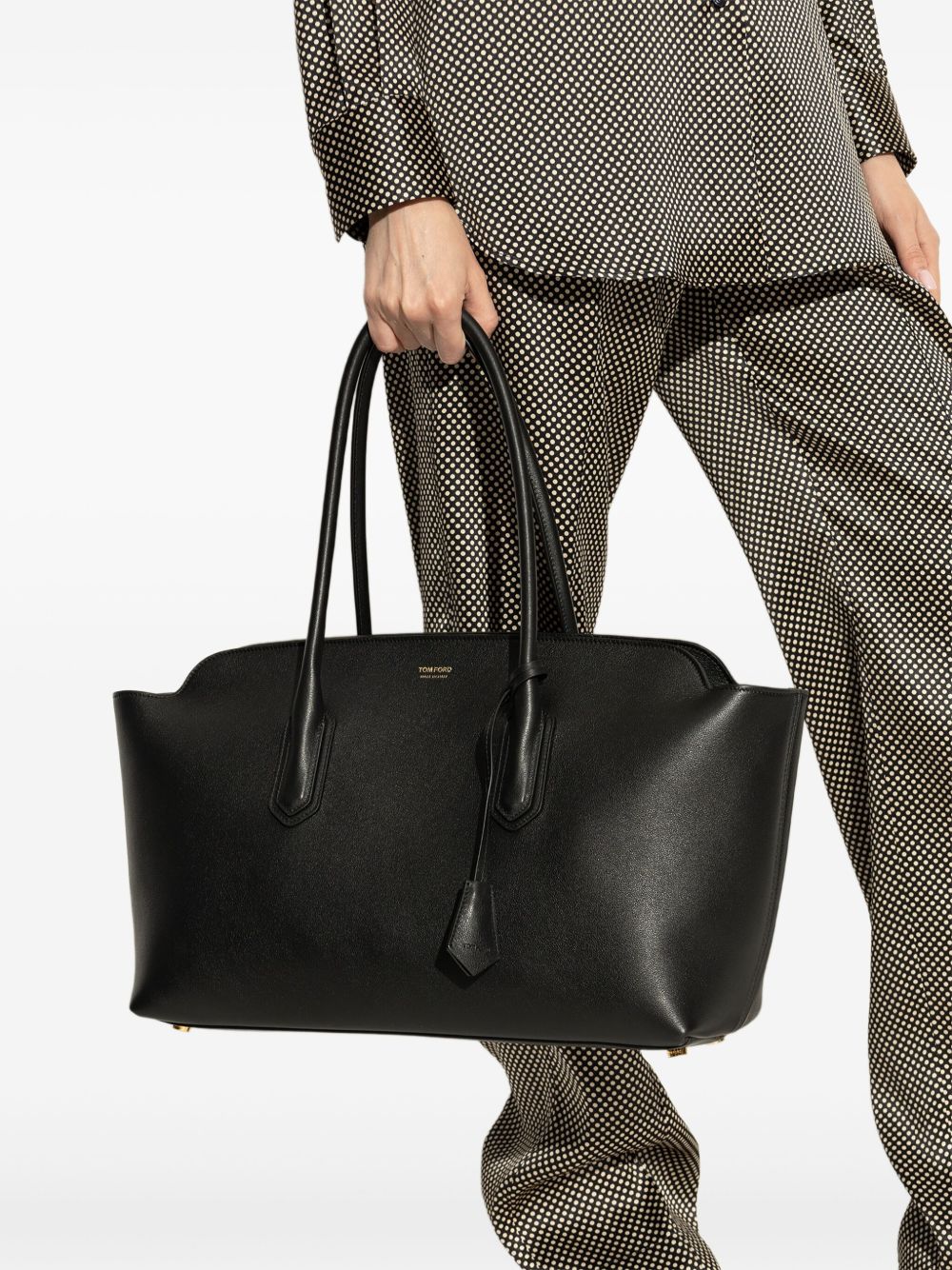 Tom Ford Structured Smooth Calf Leather Tote Bag Black