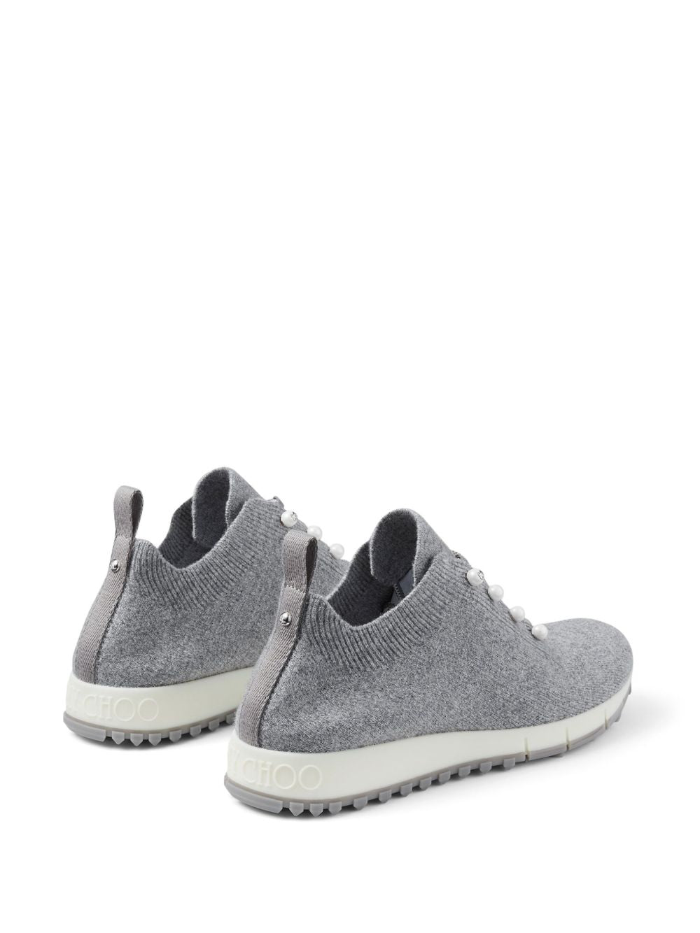 Jimmy Choo Veles Pearl Embellished Knit Sneakers Grey