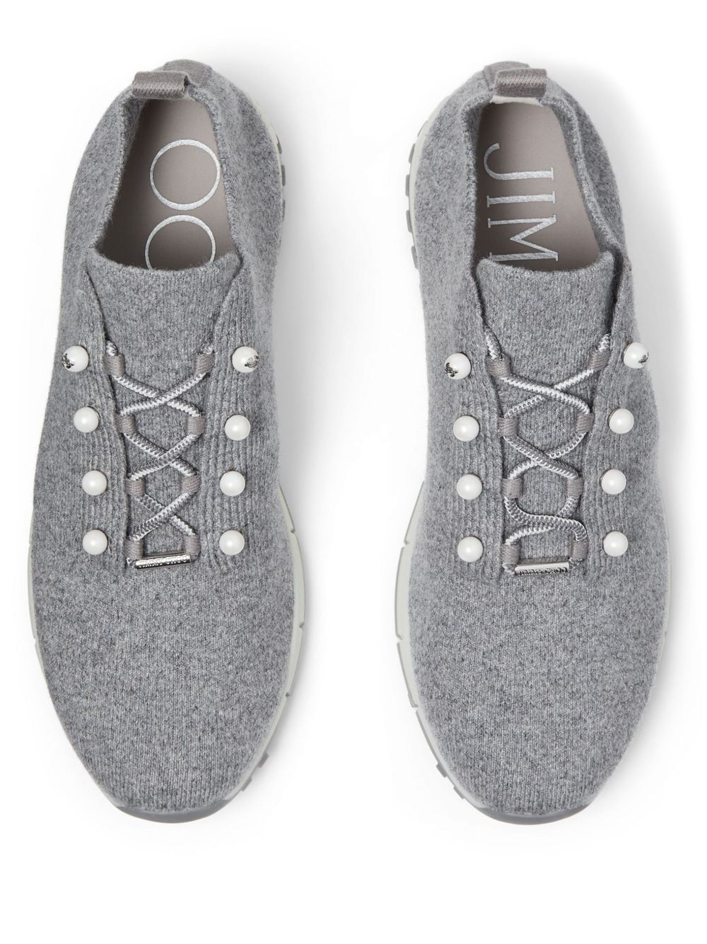 Jimmy Choo Veles Pearl Embellished Knit Sneakers Grey
