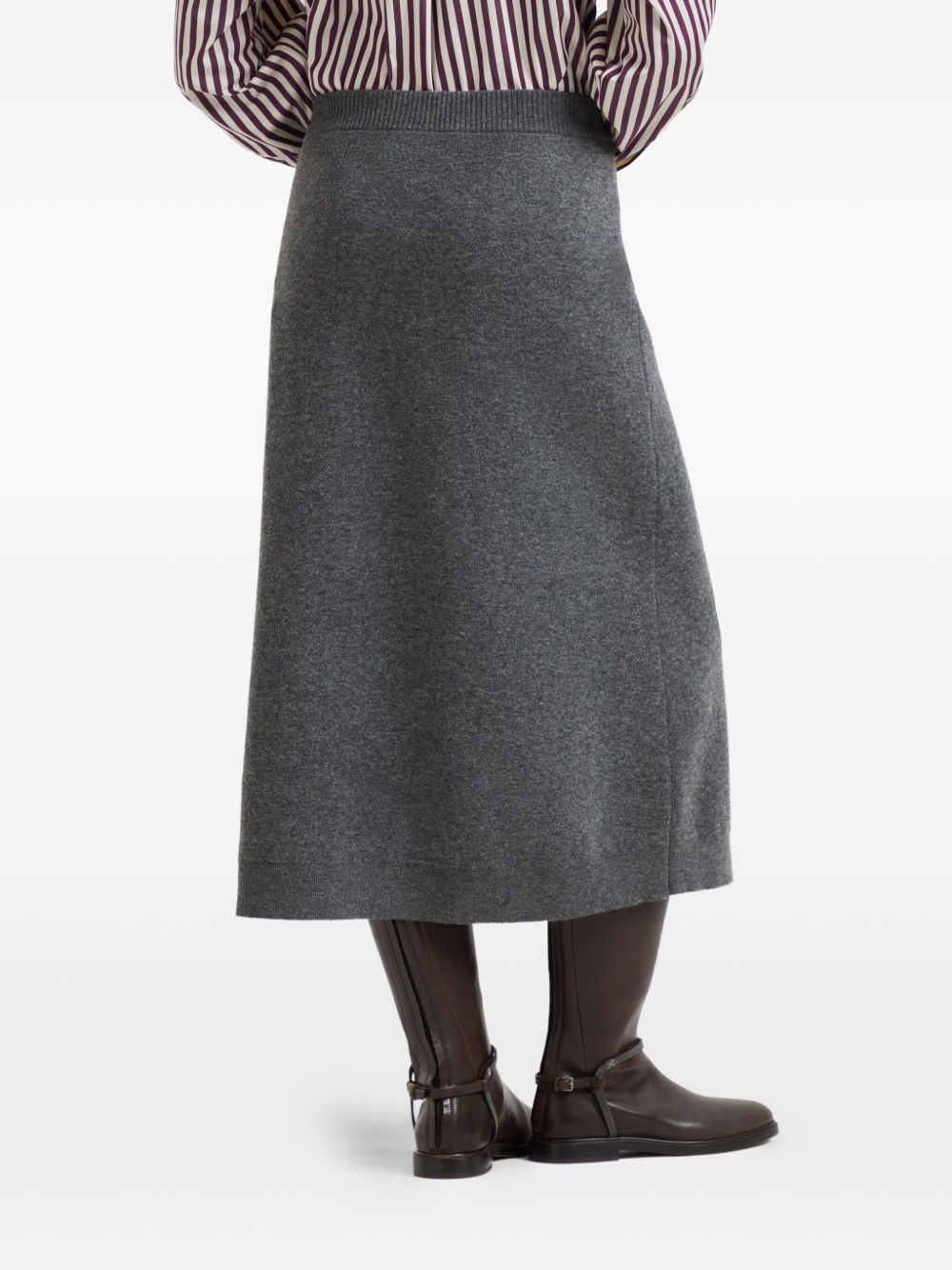 Brunello Cucinelli Midi Cashmere-Blend Skirt in Grey