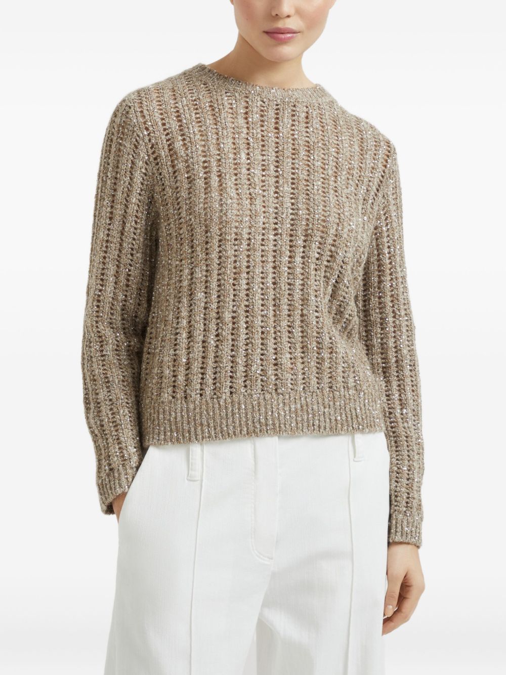 Brunello Cucinelli Light Beige Wool-Blend Crewneck Sweater Beige