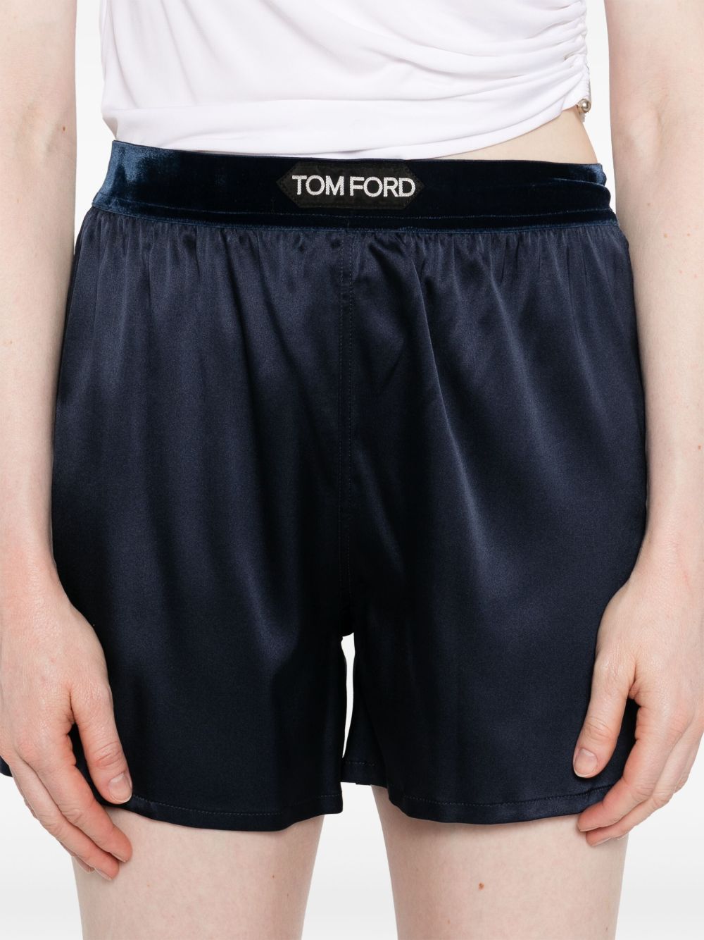 Tom Ford Silk Elastic-Waistband Shorts Blue