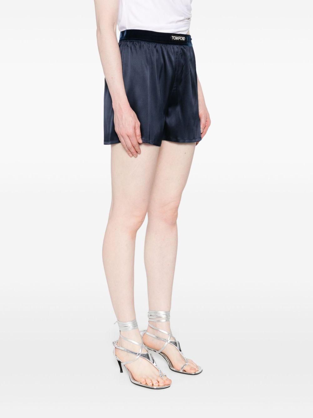 Tom Ford Silk Elastic-Waistband Shorts Blue