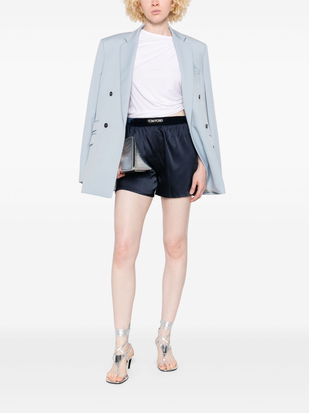 Tom Ford Silk Elastic-Waistband Shorts Blue
