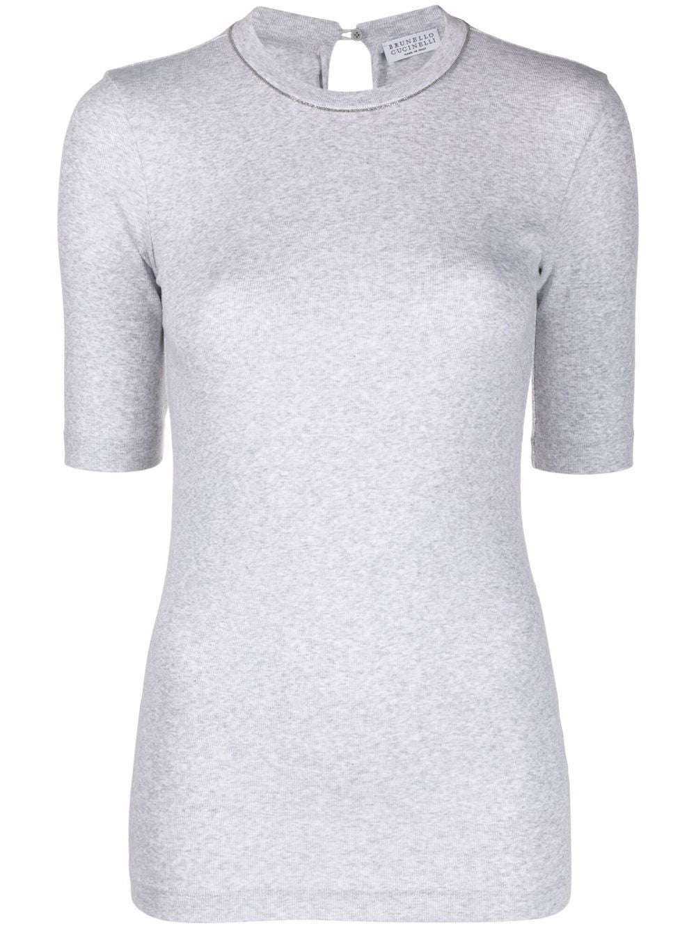 Brunello Cucinelli Fine Ribbed Chain-Link Cotton T-Shirt Grey