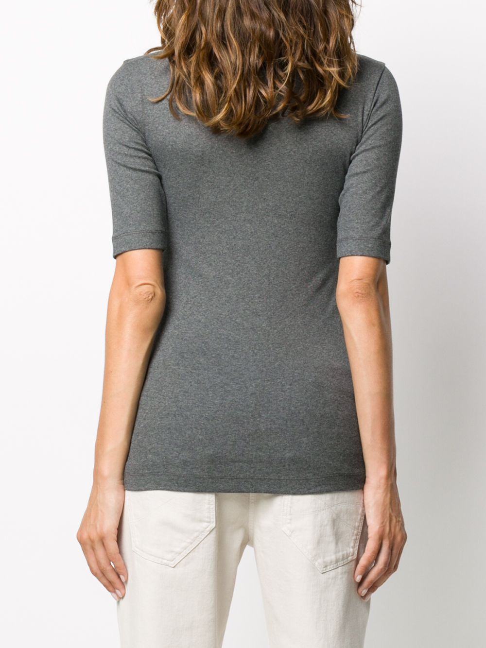 Brunello Cucinelli Fine Ribbed Metallic Embellished Cotton T-Shirt Grey