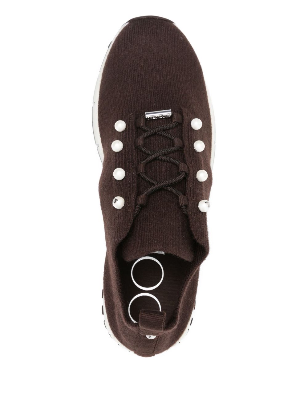 Jimmy Choo Veles Cashmere Melange Knit Pearl-Embellished Sneakers Brown