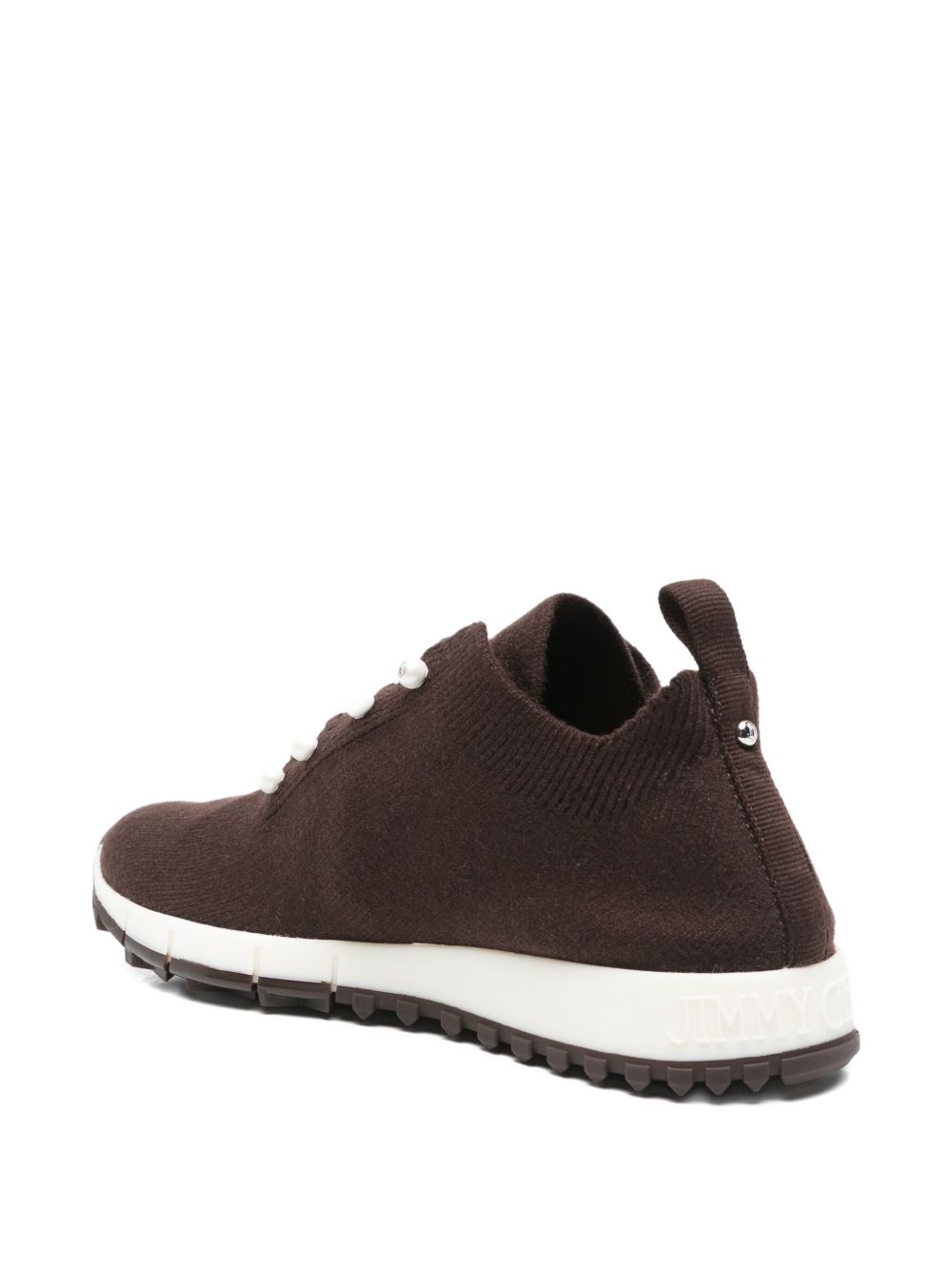 Jimmy Choo Veles Cashmere Melange Knit Pearl-Embellished Sneakers Brown