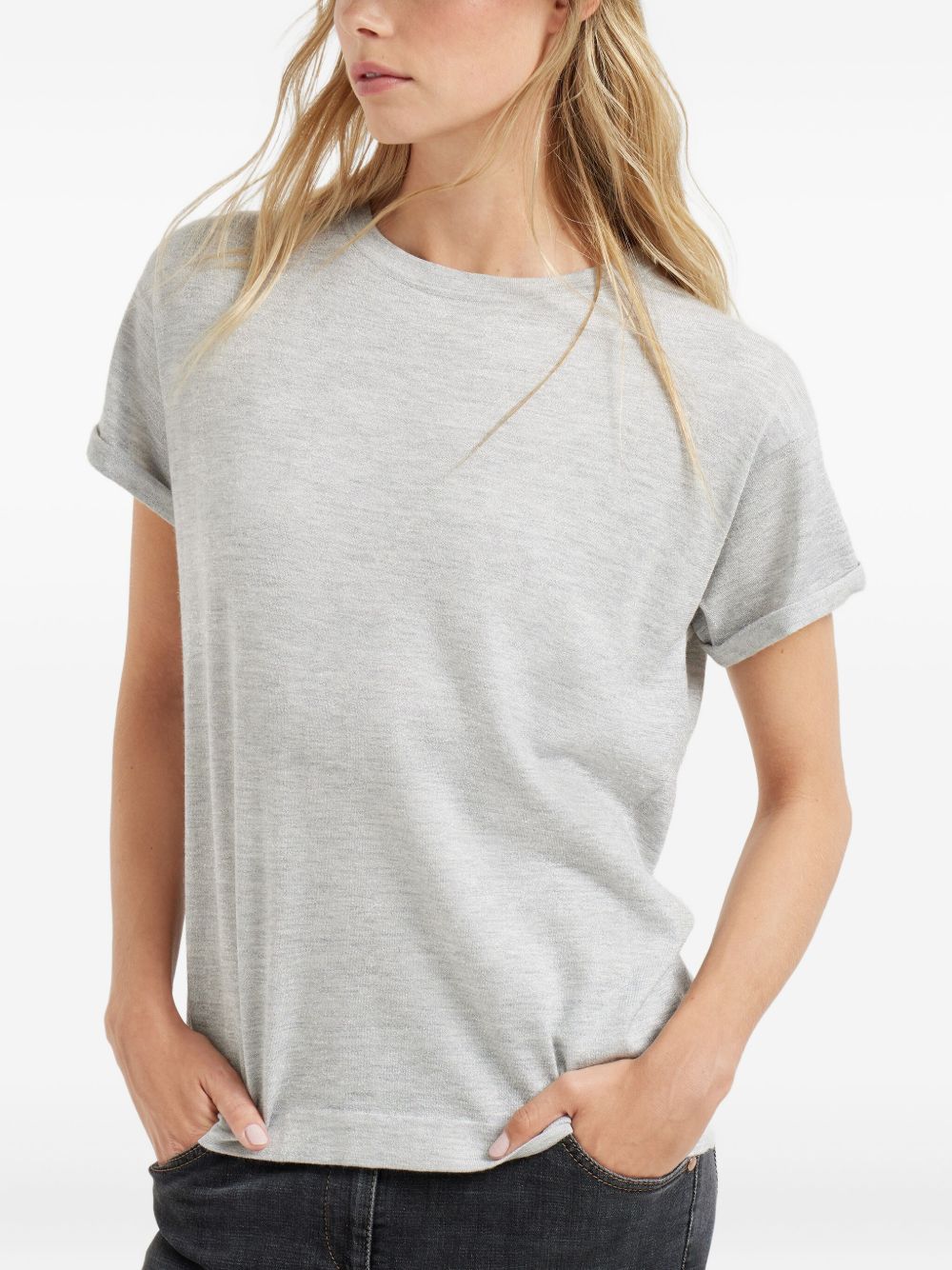 Brunello Cucinelli Cashmere-Silk Blend Round-Neck T-Shirt Light Grey