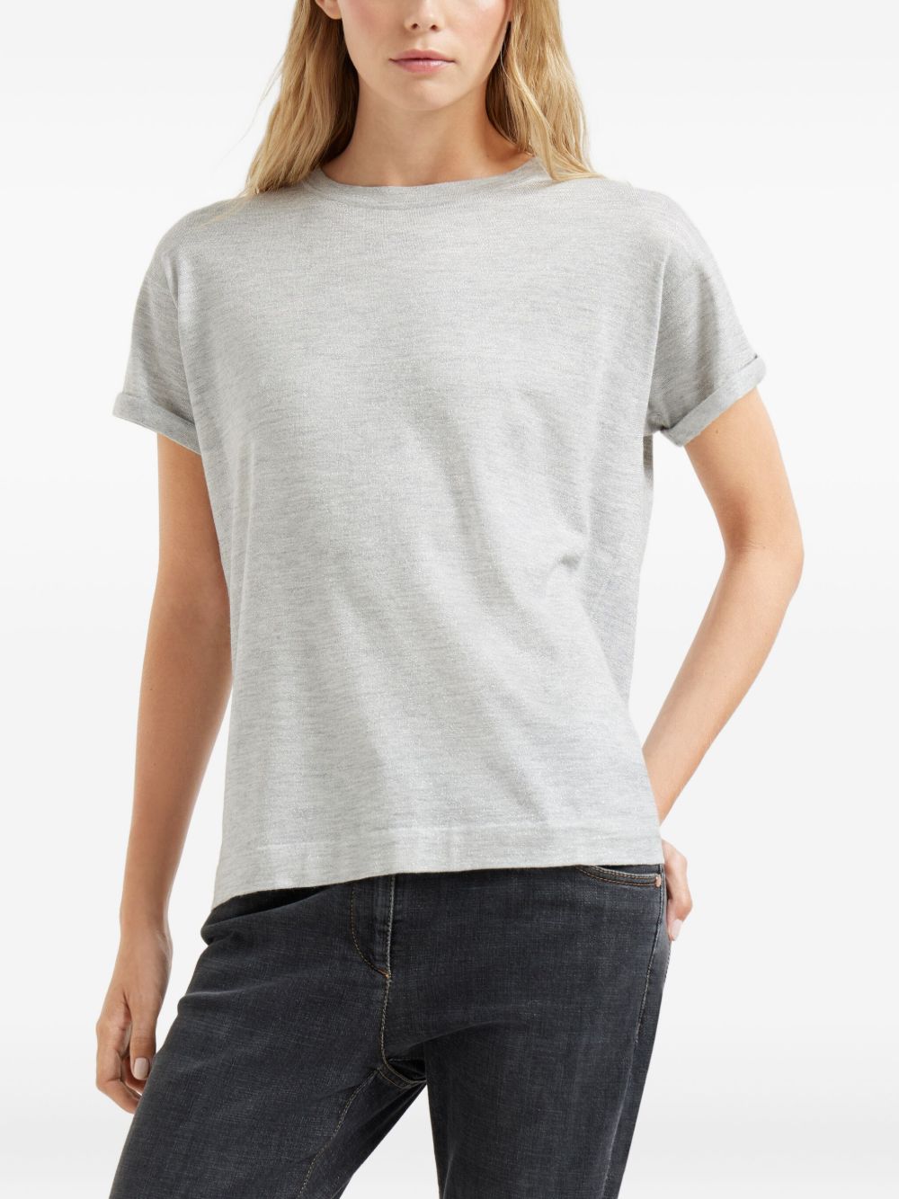 Brunello Cucinelli Cashmere-Silk Blend Round-Neck T-Shirt Light Grey