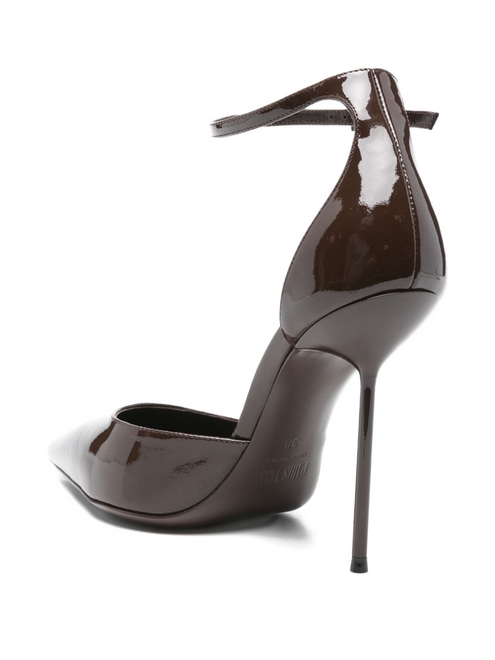 Paris Texas Lidia Dark Brown Patent Leather Stiletto Pumps with Ankle Strap dark brown