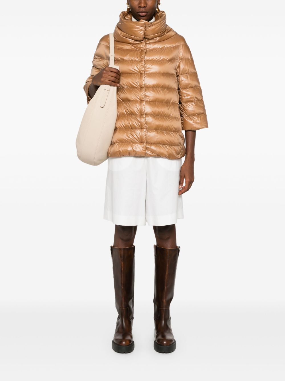 Herno Quilted Down Cape with Stand Collar in Camel Camel
