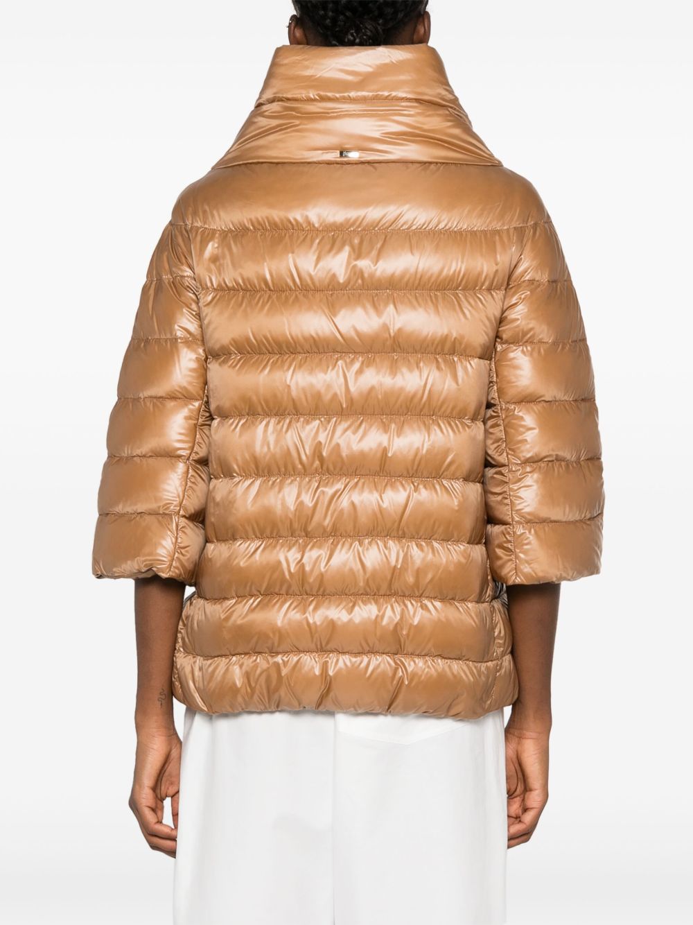 Herno Quilted Down Cape with Stand Collar in Camel Camel