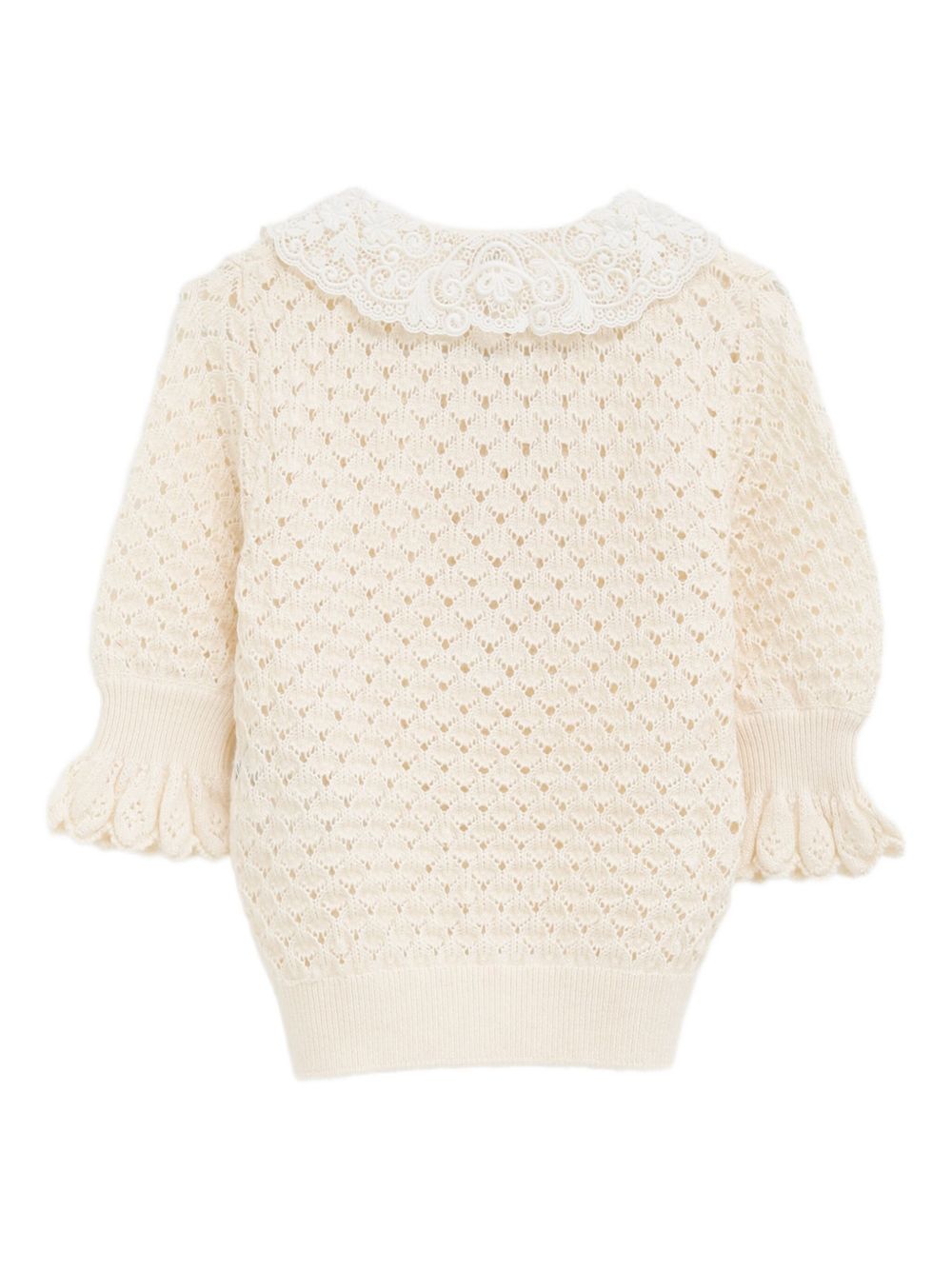 Chloè Open-Knit Wool and Silk-Blend Sweater with Lace Collar White