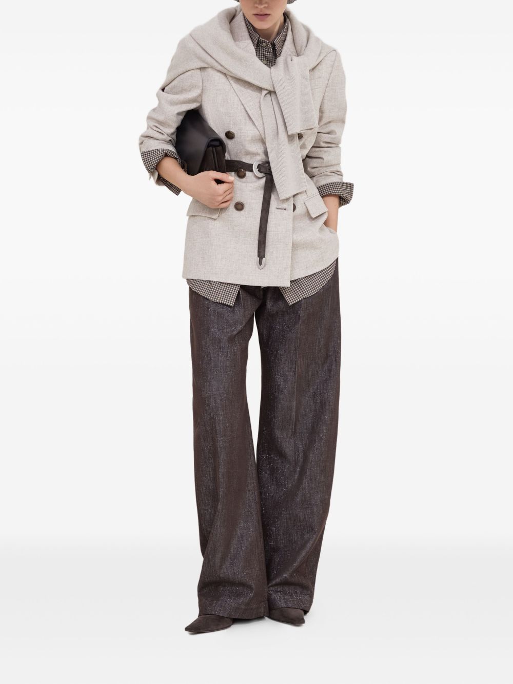 Brunello Cucinelli Double-Breasted Virgin Wool and Cashmere Jacket Beige