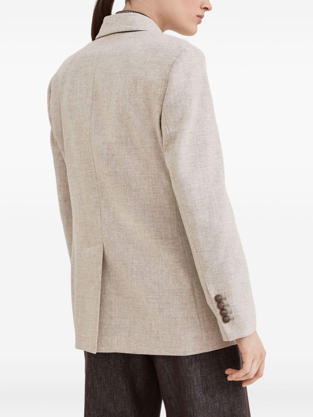 Brunello Cucinelli Double-Breasted Virgin Wool and Cashmere Jacket Beige