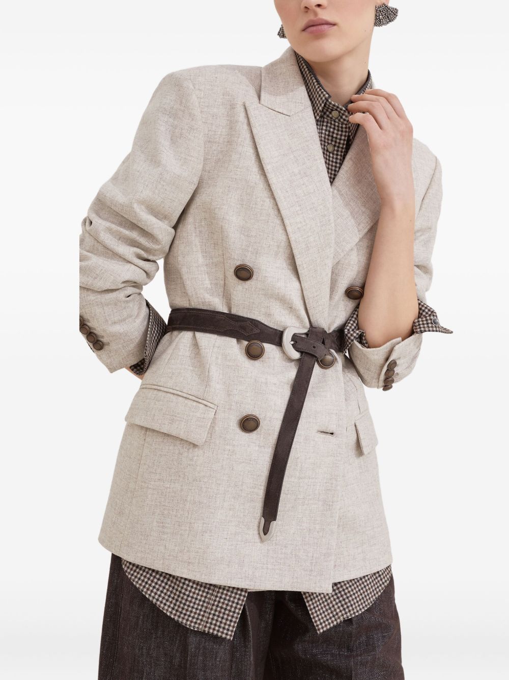 Brunello Cucinelli Double-Breasted Virgin Wool and Cashmere Jacket Beige