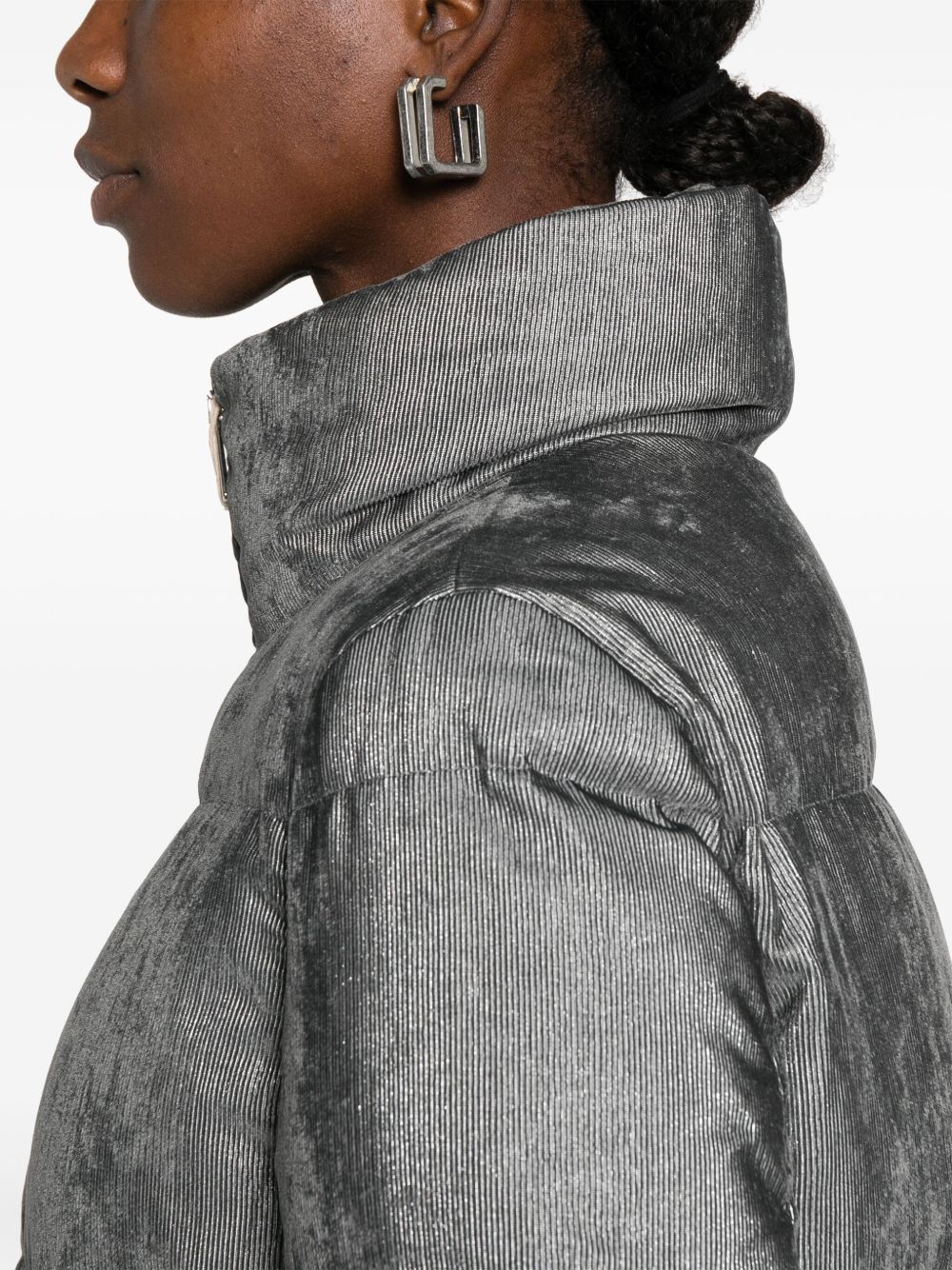 HERNO Quilted Velvet Short Down Jacket Light Grey