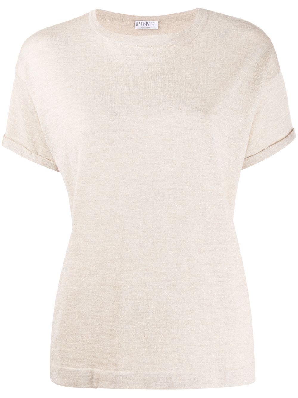 Brunello Cucinelli Knitted Cashmere-Silk Boat Neck Top Beige