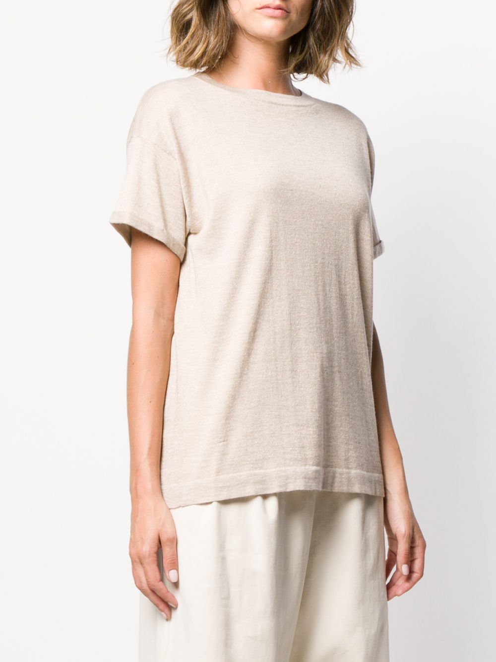 Brunello Cucinelli Knitted Cashmere-Silk Boat Neck Top Beige