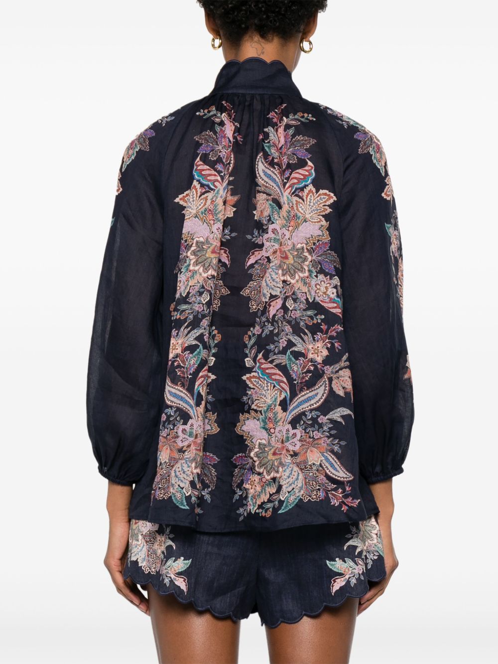 Zimmermann Rhiannon Billow Paisley-Print Ramie Blouse Blue