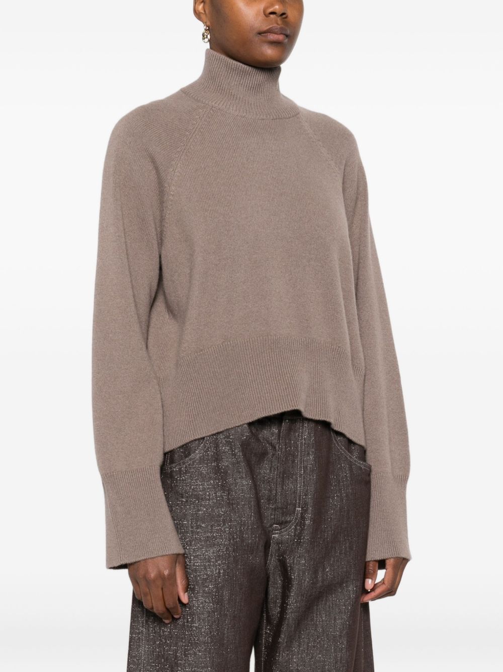 Brunello Cucinelli High-Neck Ribbed Cashmere Sweater Dove Grey