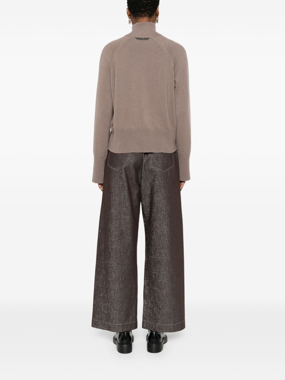 Brunello Cucinelli High-Neck Ribbed Cashmere Sweater Dove Grey