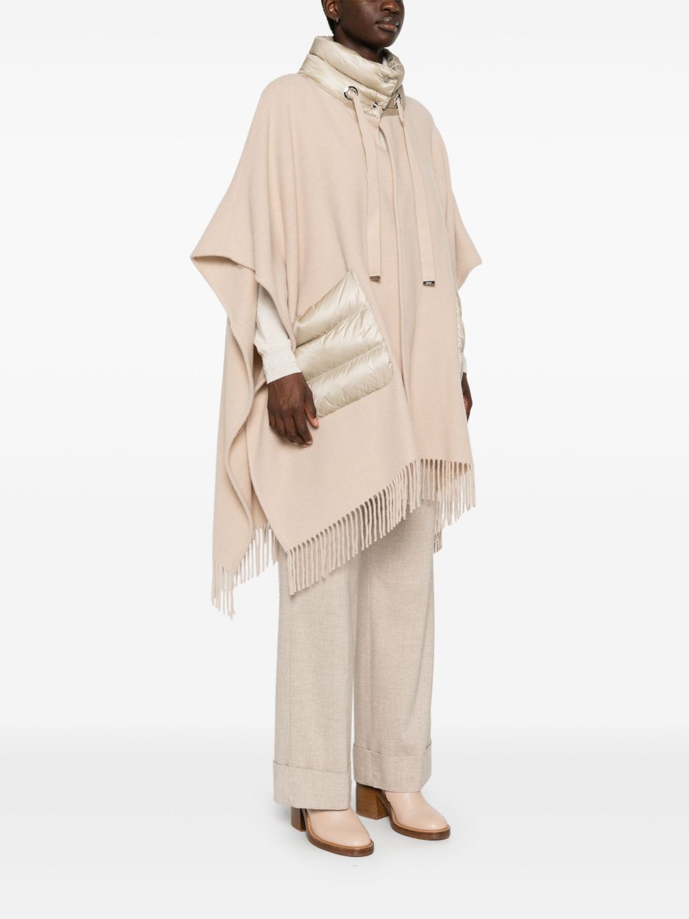 Herno Powder Wool-Cashmere Cape with Quilted Panels Powder
