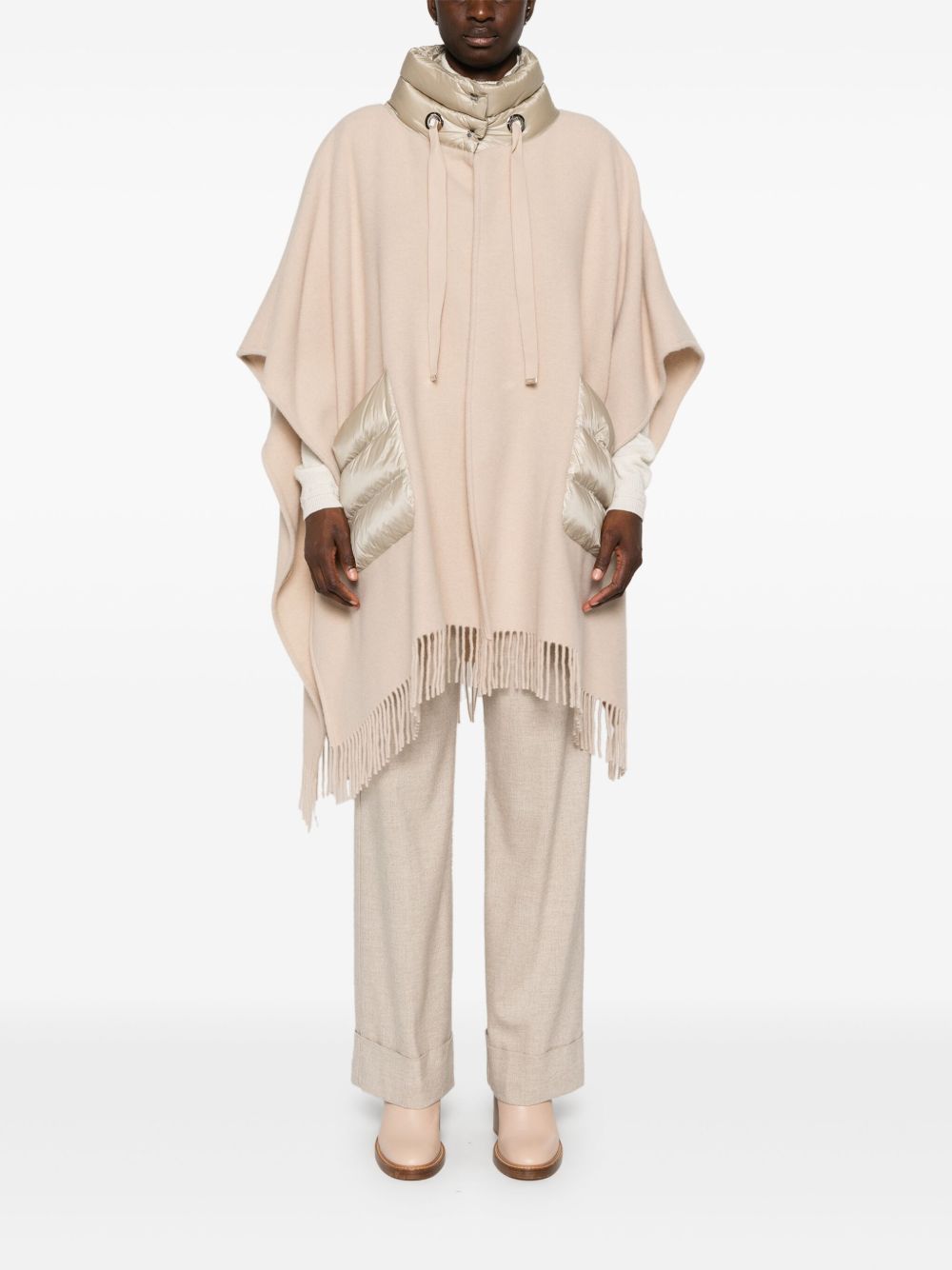 Herno Powder Wool-Cashmere Cape with Quilted Panels Powder